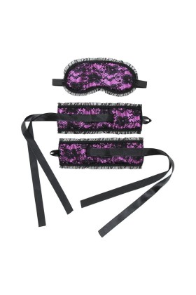 Handschellen in Satinoptik mit Maske Lila von Bondage Play kaufen | Fesselliebe