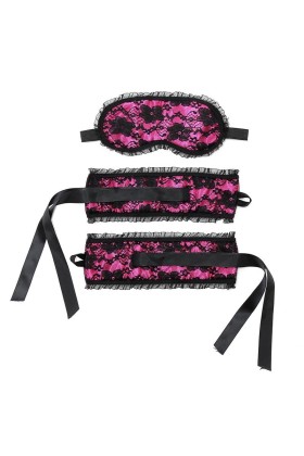 Handschellen in Satinoptik mit Maske Pink von Bondage Play kaufen | Fesselliebe