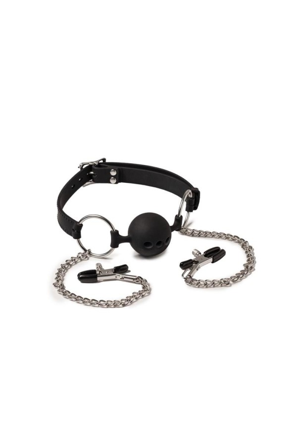 Atmungsaktiver Mundknebel und Nippelklemmen von Latex Play kaufen | Fesselliebe