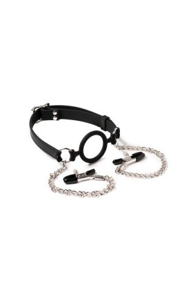 Mundknebel mit O-Ring und Brustwarzenklammern von Latex Play kaufen | Fesselliebe