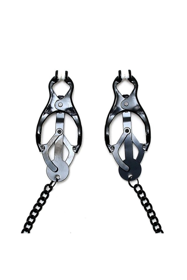Verstellbare Nippelklemmen, Schmetterlingsstil mit schwarzer Kette von Bondage Play kaufen | Fesselliebe