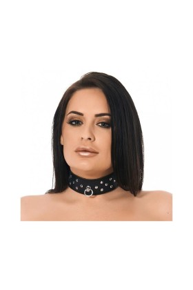 Lederhalsband mit Ring und Nieten von Bondage Play kaufen | Fesselliebe
