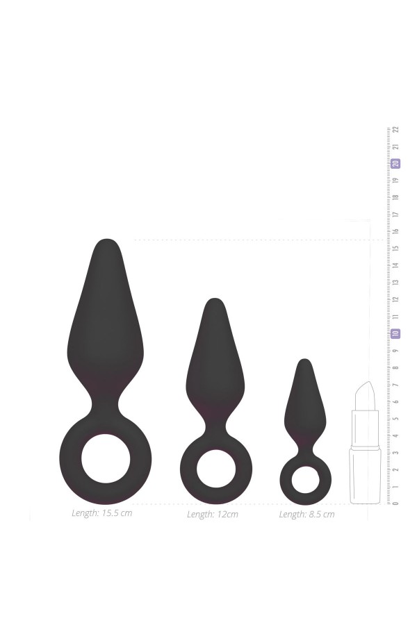 Schwarze Buttplugs mit Rückholring - Set