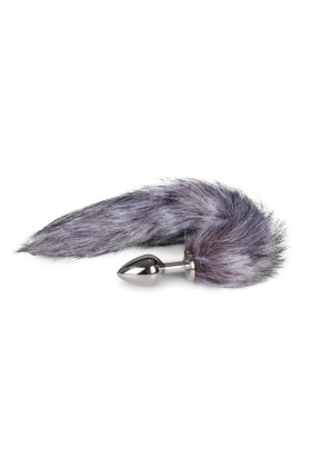 Medium zilverkleurige buttplug met vossenstaart