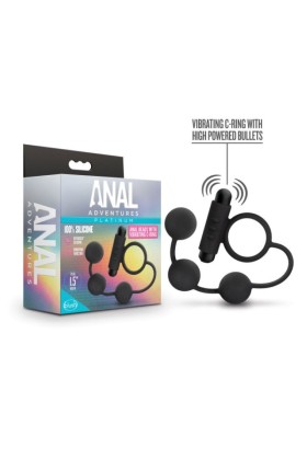 Anal Adventures Platinum - Analperlen mit vibrierendem Penisring