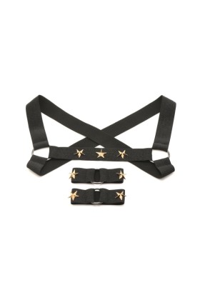 XR Brands - Brustgeschirr mit Armbändern - Schwarz