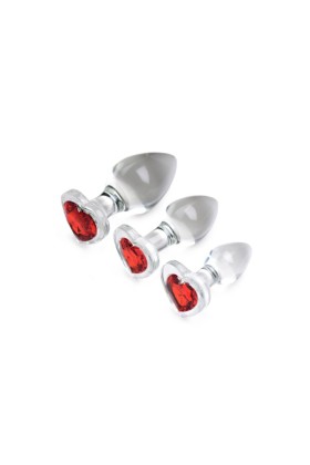 Red Heart Analplugset aus Glas mit Schmuckstein
