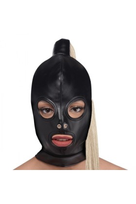 Blonde Pferdeschwanz Bondage Haube - Schwarz