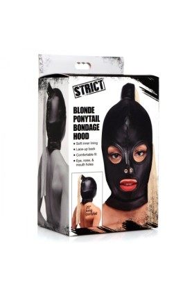 Blonde Pferdeschwanz Bondage Haube - Schwarz