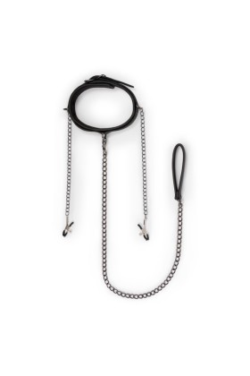 Lederhalsband mit Nippelketten
