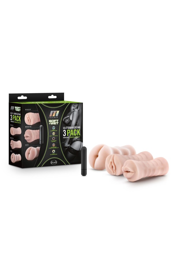 M for Men - 3er-Pack selbstbefeuchtendes Lustkanal-Set für vibrierenden Str