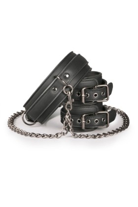 Lederhalsband mit Handgelenkmanschetten