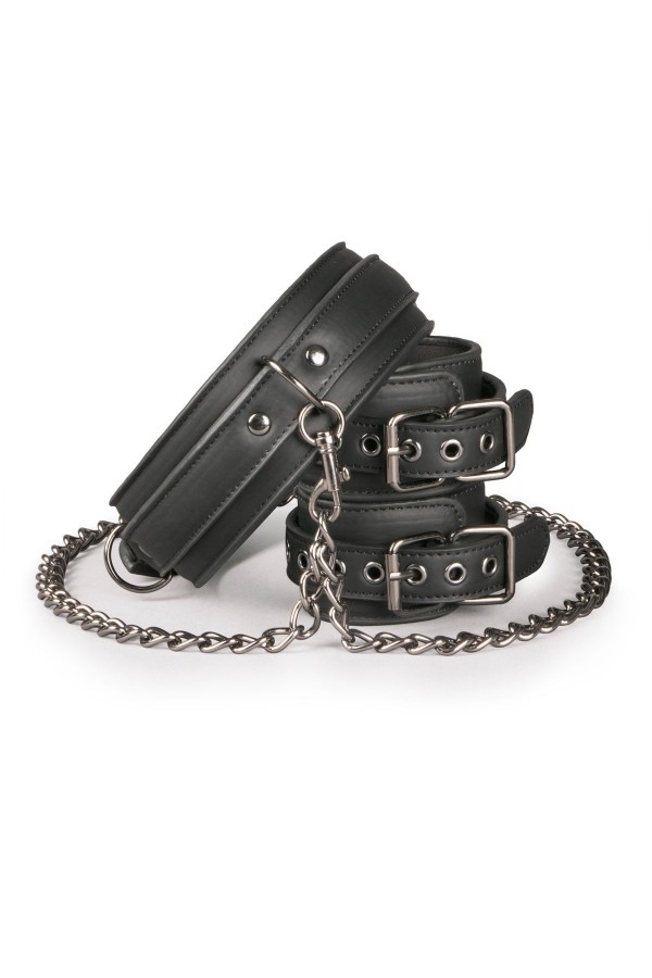 Lederhalsband mit Handgelenkmanschetten