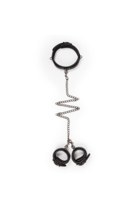 Lederhalsband mit Handgelenkmanschetten
