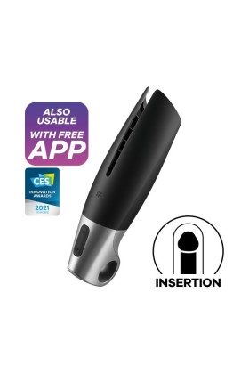 Satisfyer Power Masturbator plus Connect App - Schwarz/Silber