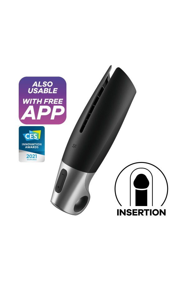 Satisfyer Power Masturbator plus Connect App - Schwarz/Silber