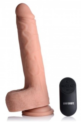 Vibrierender und stoßender XL-Dildo mit Saugnapf und Hoden - Beige