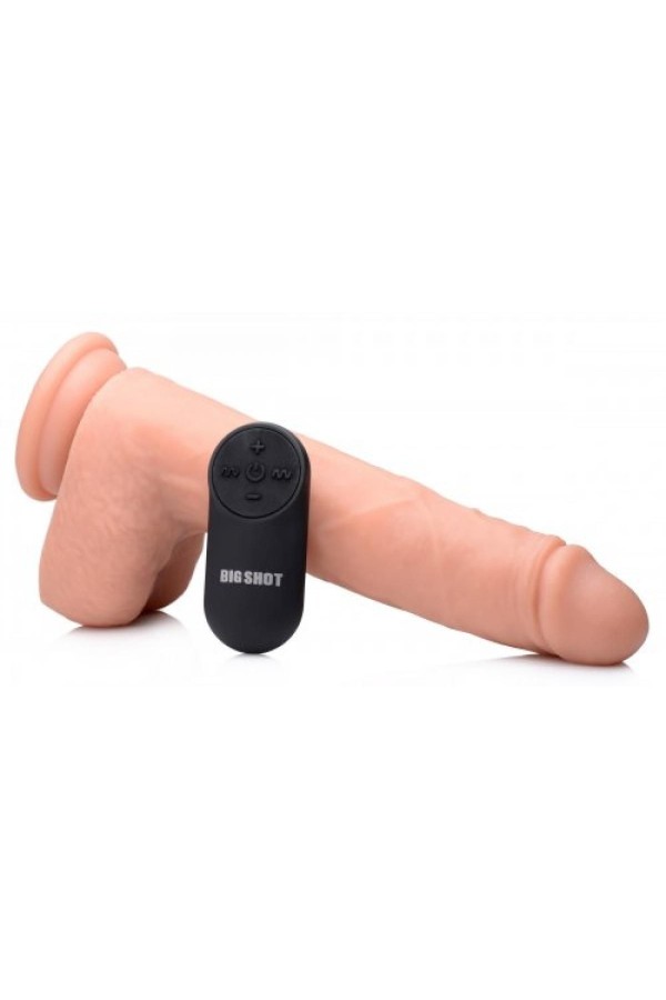 Vibrierender und stoßender XL-Dildo mit Saugnapf und Hoden - Beige