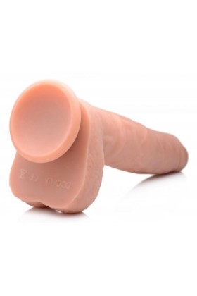 Vibrierender und stoßender XL-Dildo mit Saugnapf und Hoden - Beige