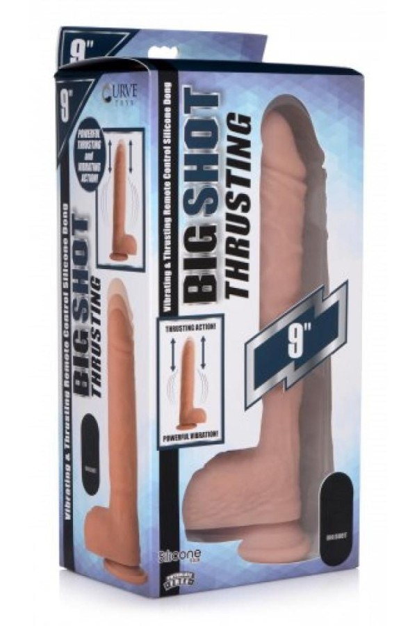 Vibrierender und stoßender XL-Dildo mit Saugnapf und Hoden - Beige