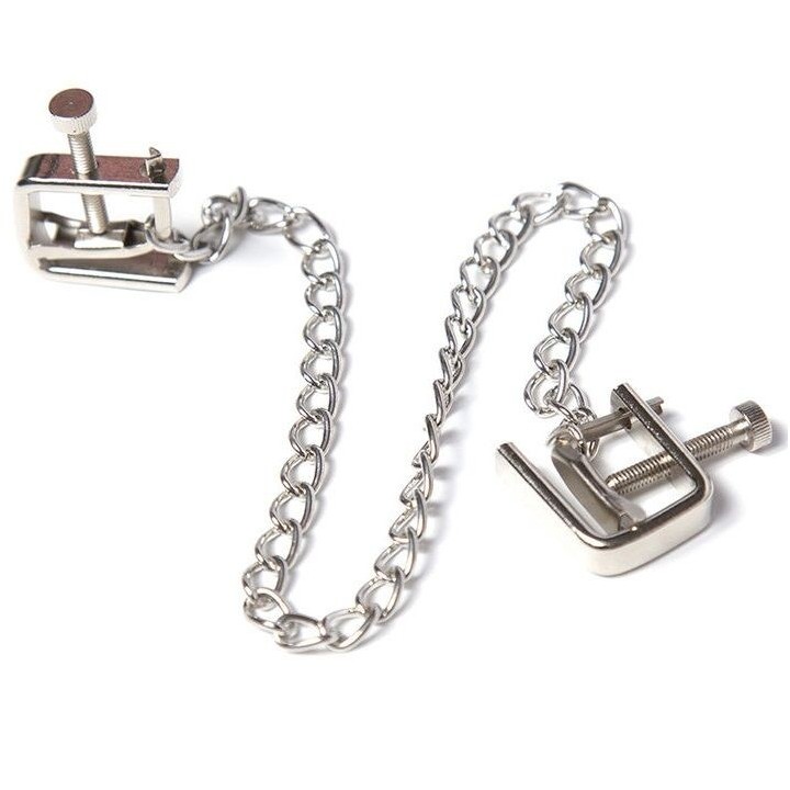 Metallschraubenklemmen mit Kette von Ohmama Fetish | Fesselliebe.de