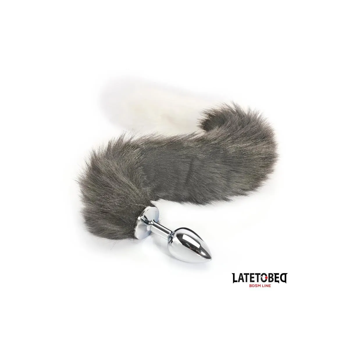 ANALPLUG MIT SCHWANZ GRAU UND WEISS 40 CM VON LATETOBED BDSM LINE