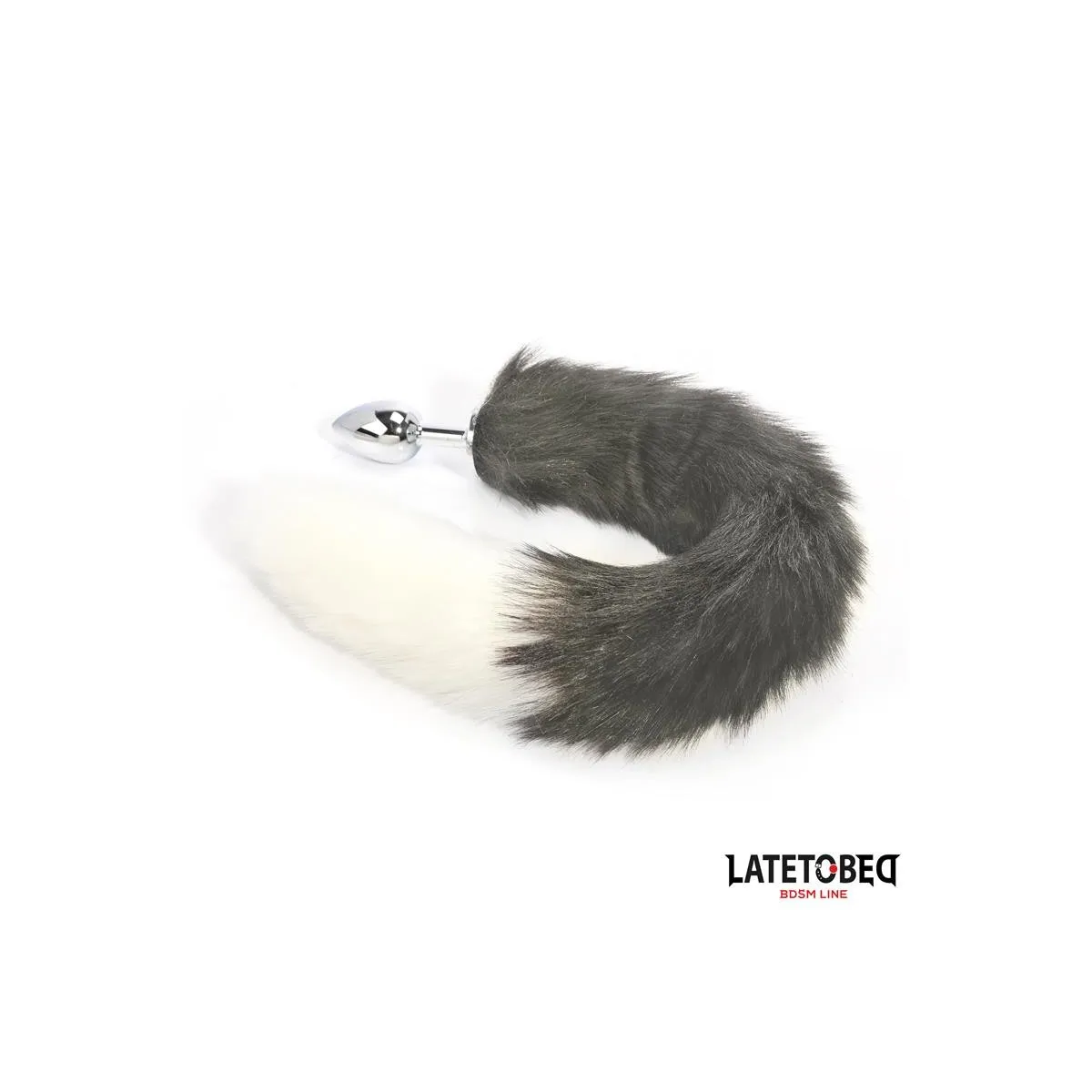 ANALPLUG MIT SCHWANZ GRAU UND WEISS 40 CM VON LATETOBED BDSM LINE