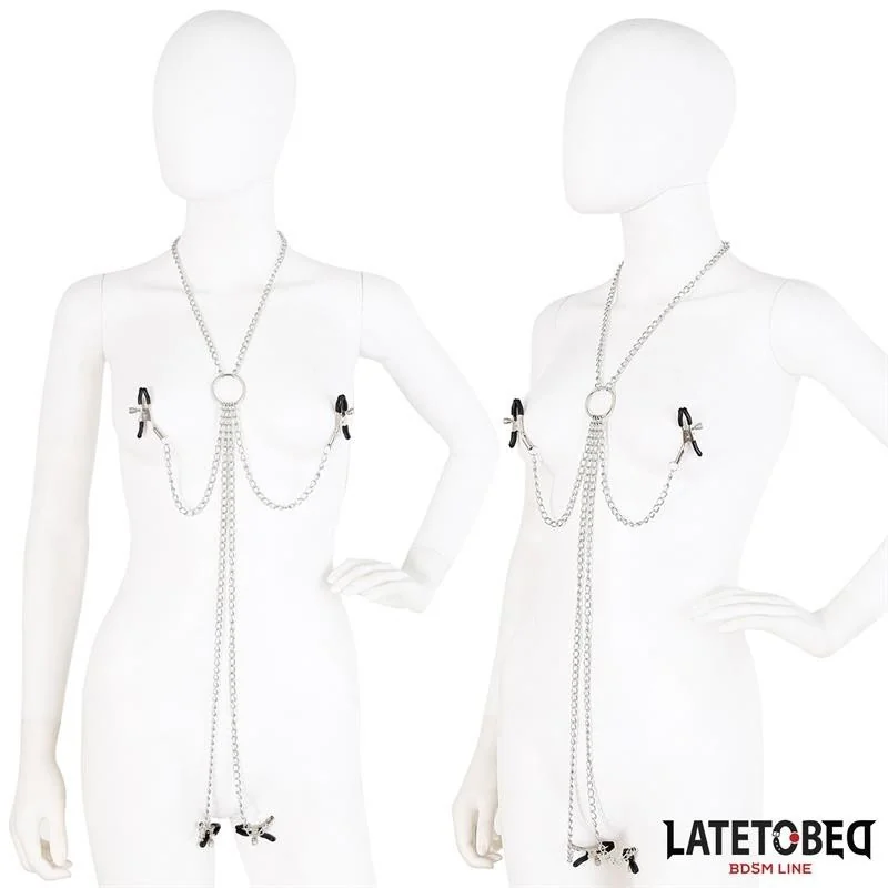 NIPPELKLEMMEN UND KLITORISKLEMMEN MIT KETTE VON LATETOBED BDSM LINE