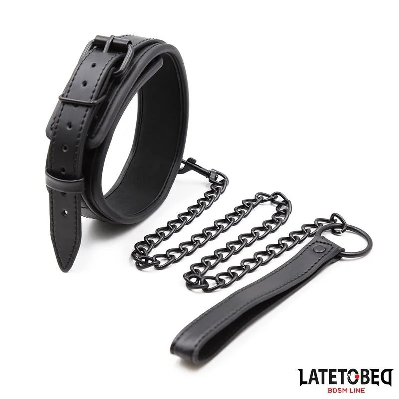 NEOPREN-BONDAGE-HALSBAND UND LEINE VON LATETOBED BDSM LINE