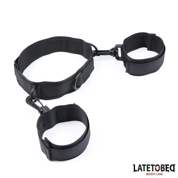 HALSBAND MIT HANDFESSELN, NYLON VON LATETOBED BDSM LINE