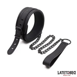 SET HALSBAND UND LEINE NEOPREN SCHWARZ VON LATETOBED BDSM LINE