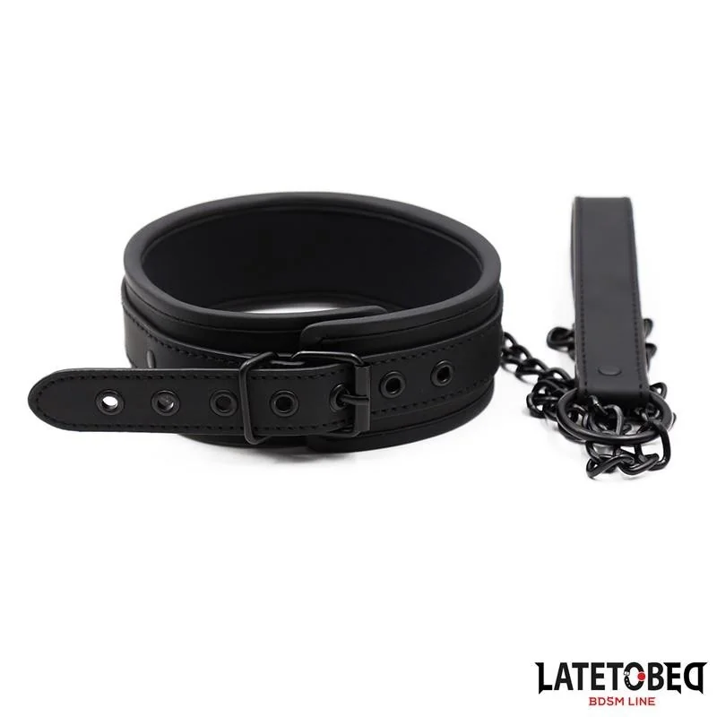 SET HALSBAND UND LEINE NEOPREN SCHWARZ VON LATETOBED BDSM LINE 2