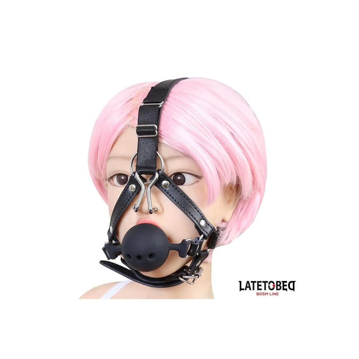 KOPFGESCHIRR MIT BALLKNEBEL UND NASENHAKEN VON LATETOBED BDSM LINE