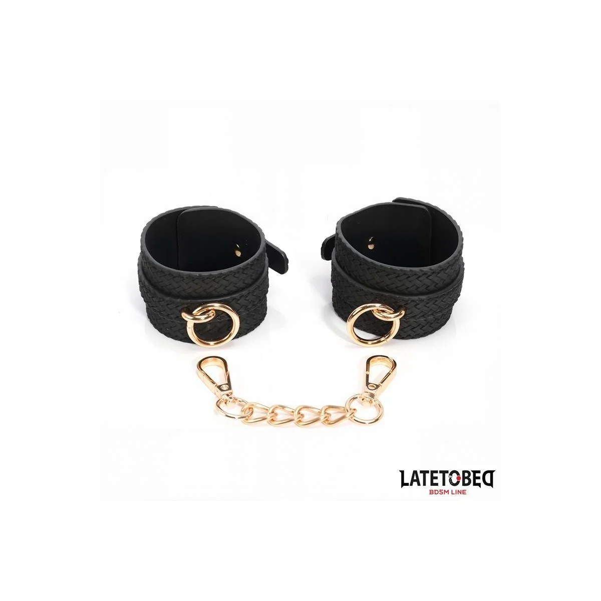 FUSSFESSELN MIT WEBMUSTER UND GOLDENER KETTE VON LATETOBED BDSM LINE
