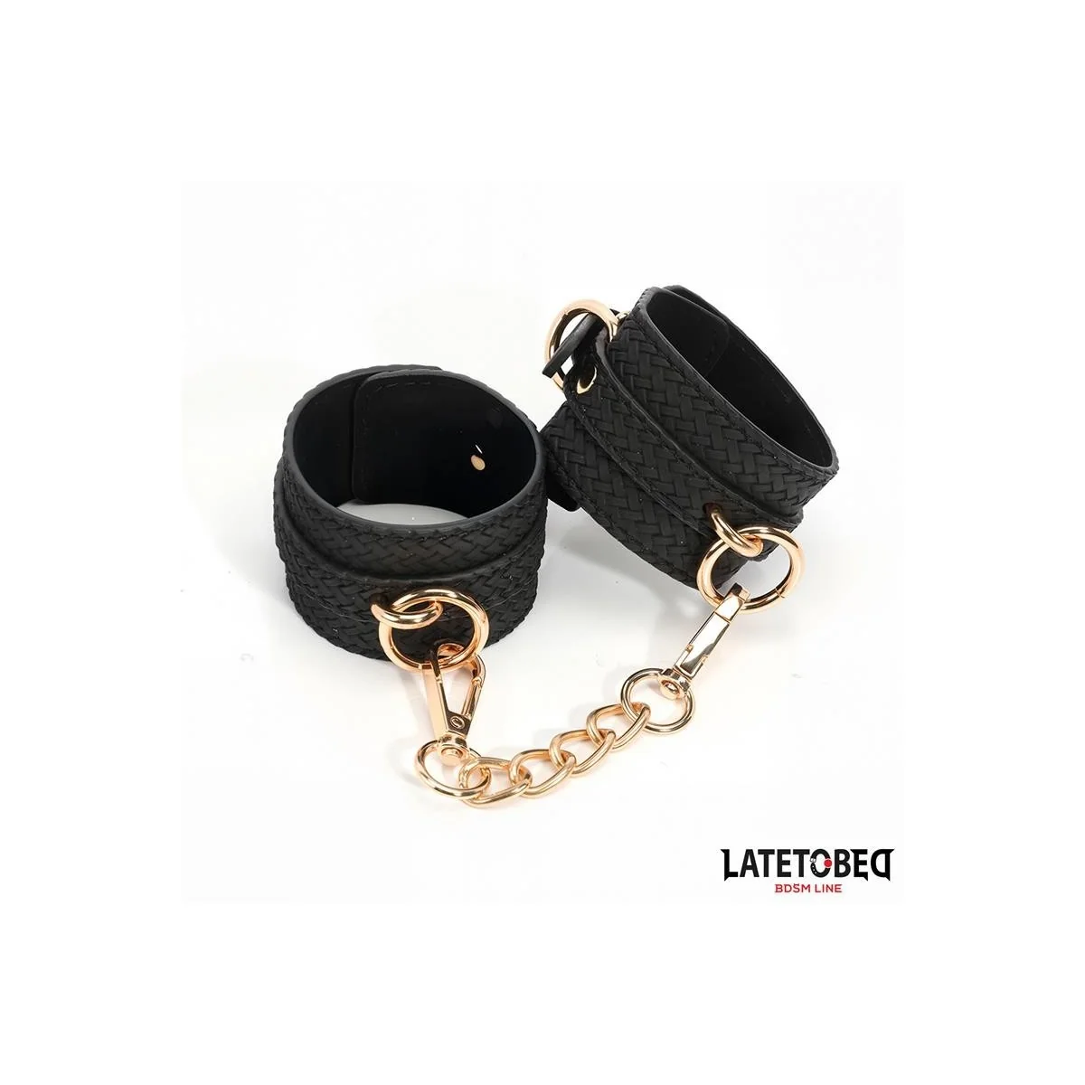 FUSSFESSELN MIT WEBMUSTER UND GOLDENER KETTE VON LATETOBED BDSM LINE