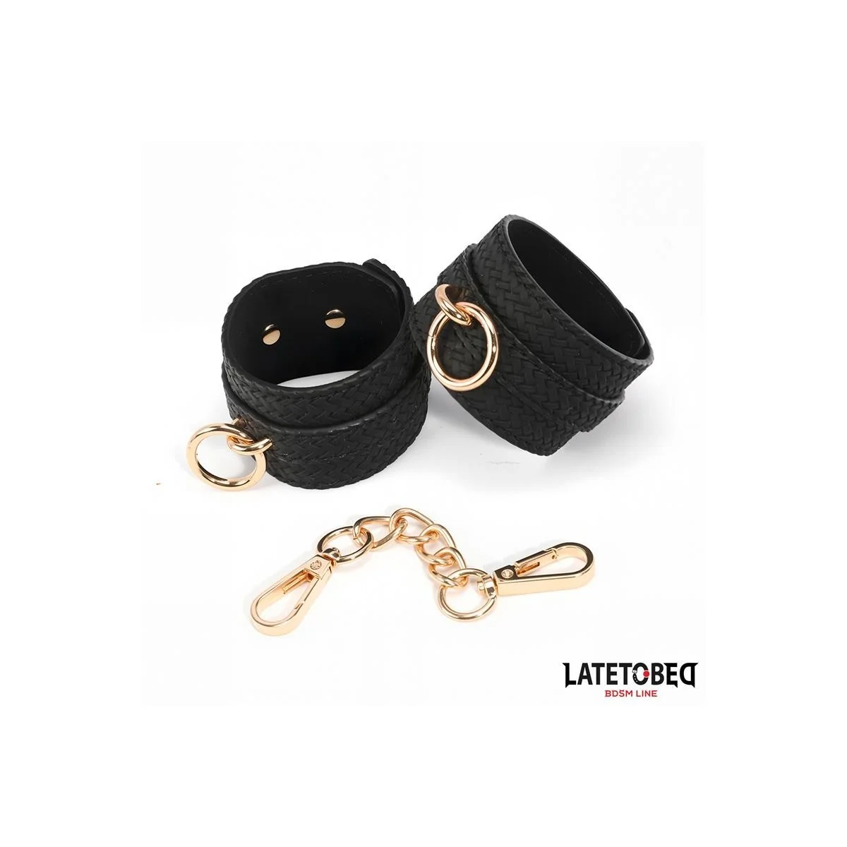 FUSSFESSELN MIT WEBMUSTER UND GOLDENER KETTE VON LATETOBED BDSM LINE