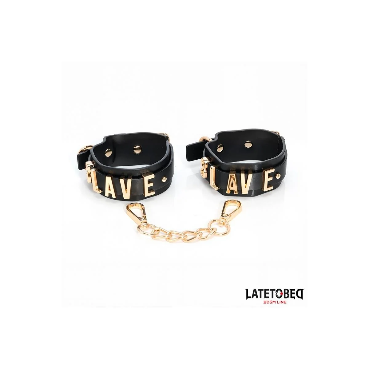 SLAVE-HANDSCHELLEN MIT GOLDENER KETTE VON LATETOBED BDSM LINE