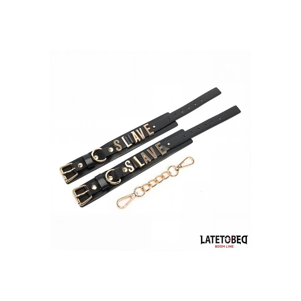 SLAVE-HANDSCHELLEN MIT GOLDENER KETTE VON LATETOBED BDSM LINE