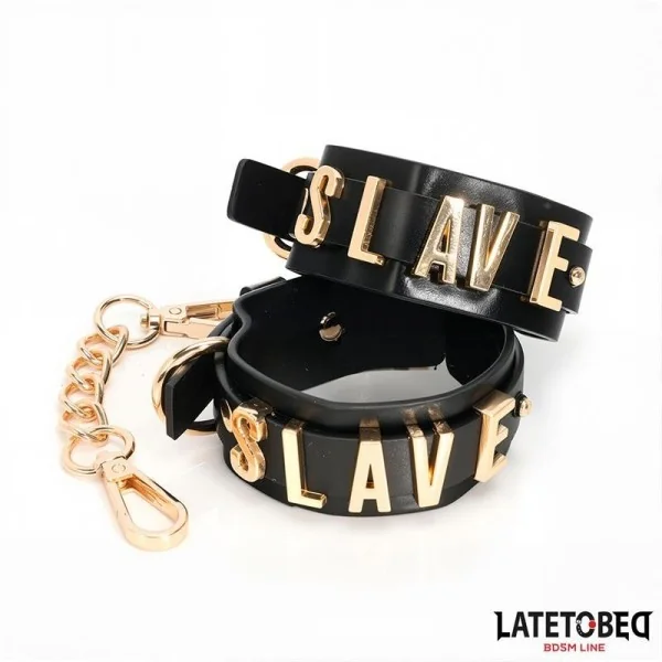 SLAVE-HANDSCHELLEN MIT GOLDENER KETTE VON LATETOBED BDSM LINE