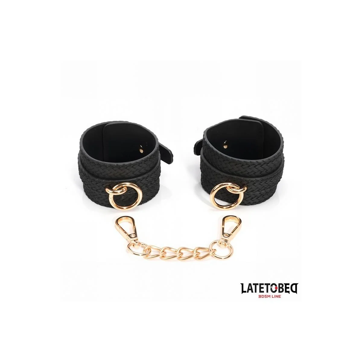 HANDFESSELN MIT WEBMUSTER GOLDENE KETTE VON LATETOBED BDSM LINE