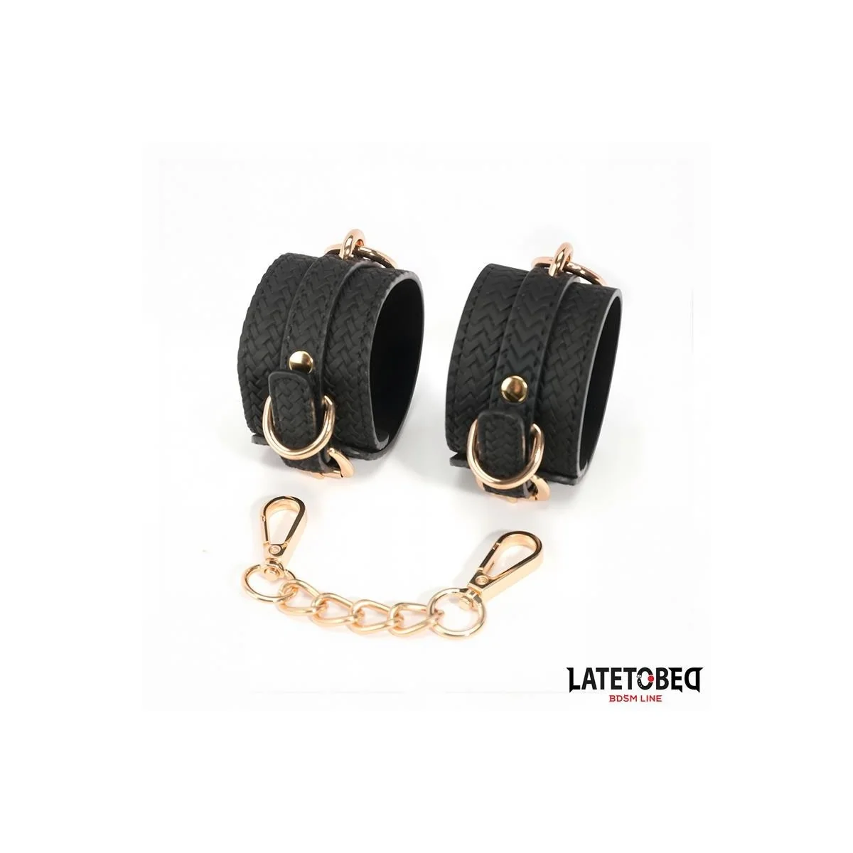 HANDFESSELN MIT WEBMUSTER GOLDENE KETTE VON LATETOBED BDSM LINE