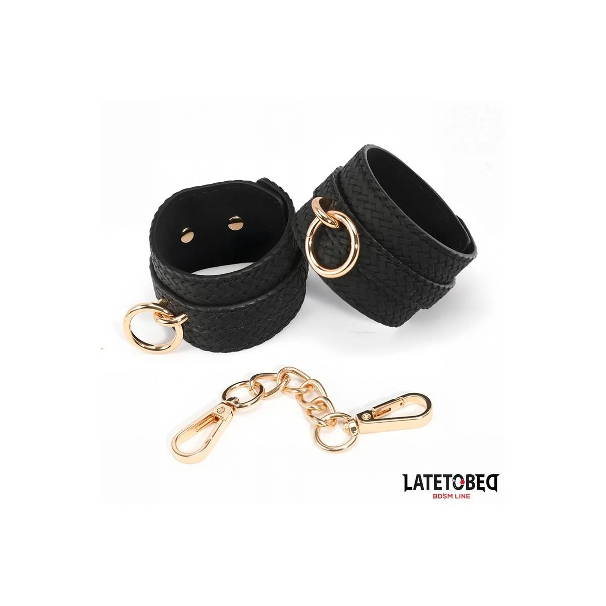 HANDFESSELN MIT WEBMUSTER GOLDENE KETTE VON LATETOBED BDSM LINE