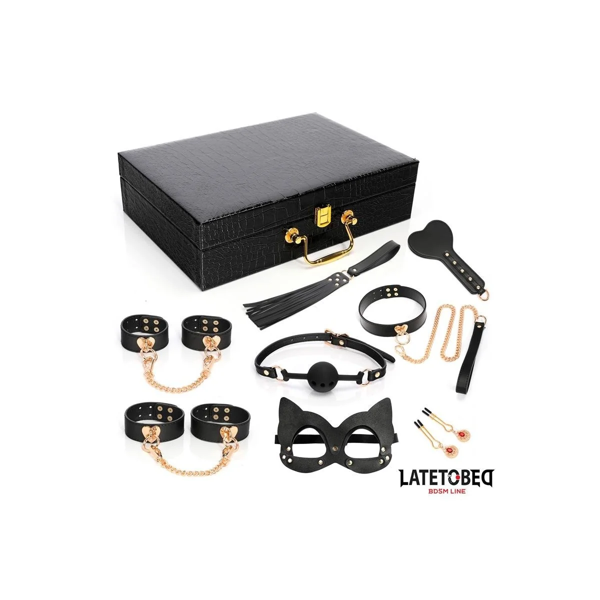 8-TEILIGES LEDER-BONDAGE-SET MIT AUFBEWAHRUNGSKOFFER VON LATETOBED BDSM LINE