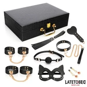 8-TEILIGES LEDER-BONDAGE-SET MIT AUFBEWAHRUNGSKOFFER VON LATETOBED BDSM LINE