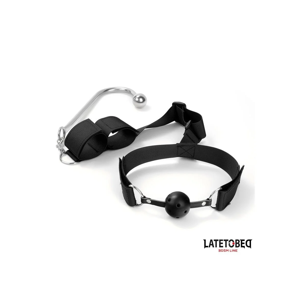 MUNDKNEBEL MIT MANSCHETTE UND ANALHAKEN VON LATETOBED BDSM LINE