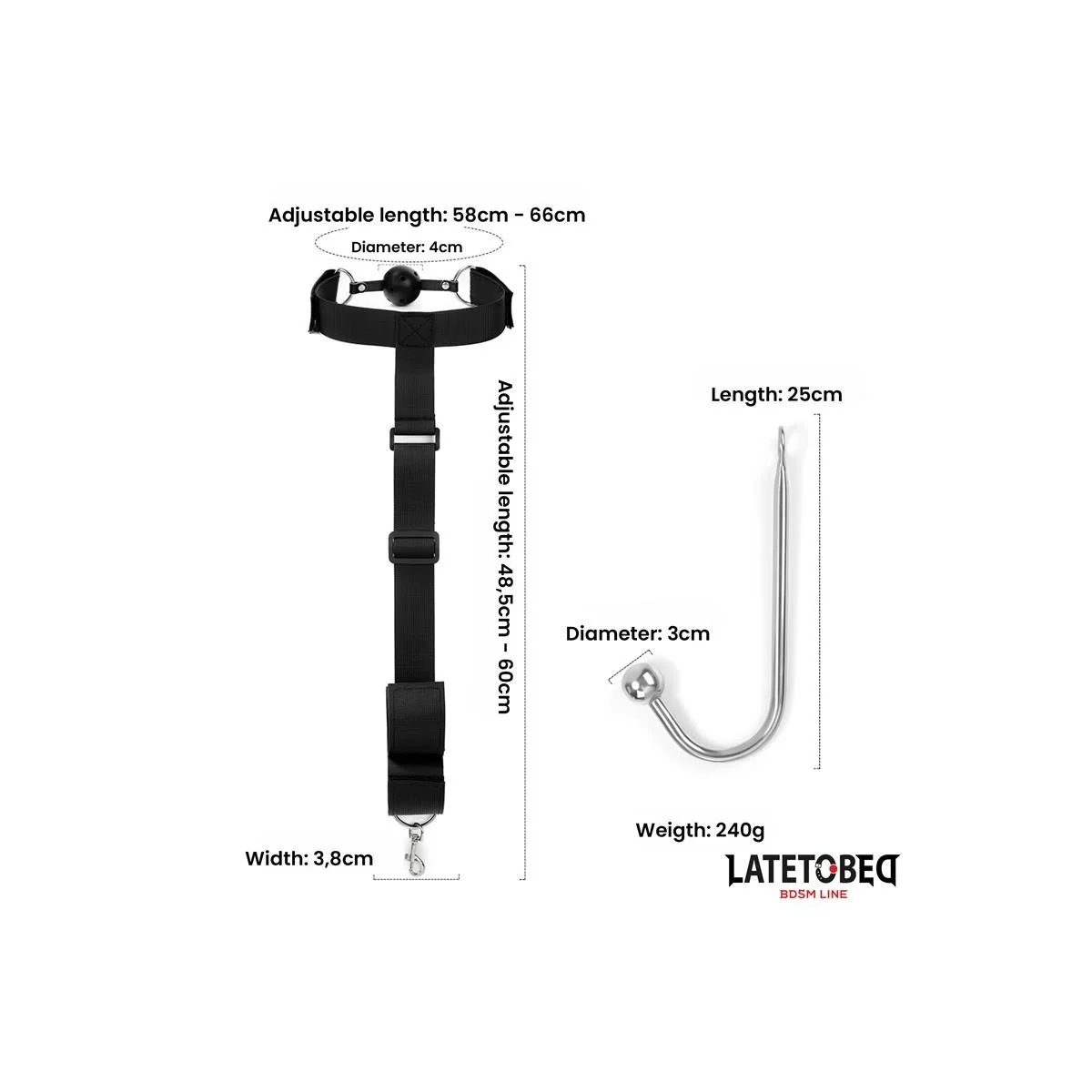 MUNDKNEBEL MIT MANSCHETTE UND ANALHAKEN VON LATETOBED BDSM LINE