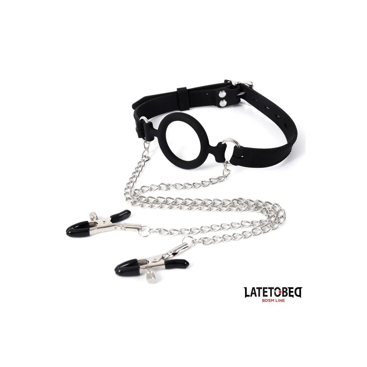 MUNDKNEBEL MIT NIPPELKLEMMEN VON LATETOBED BDSM LINE