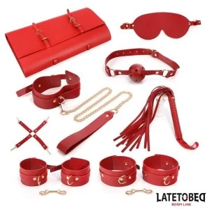 7-TEILIGES BONDAGE-SET MIT TRAGETASCHE ROT VON LATETOBED BDSM LINE