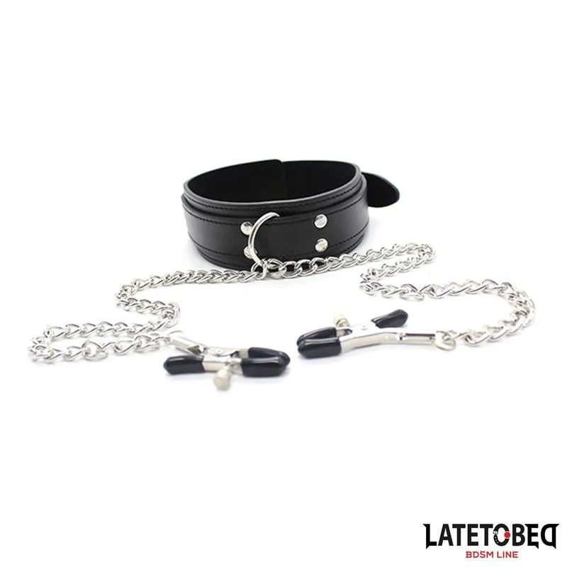 HALSBAND MIT NIPPELKLEMMEN VON LATETOBED BDSM LINE 2