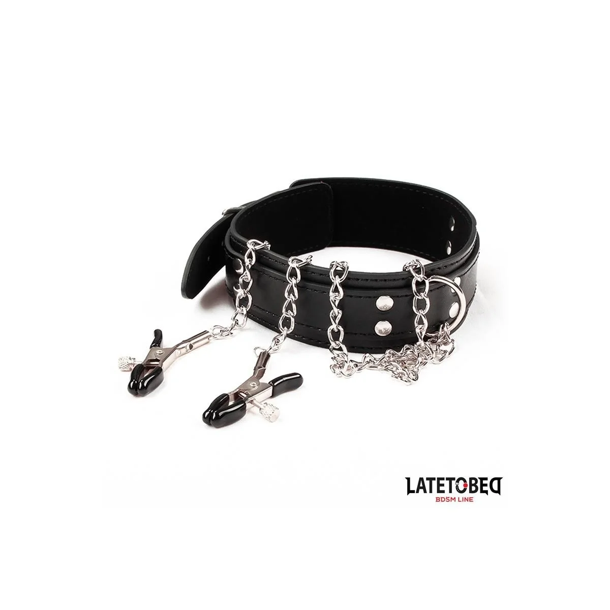 HALSBAND MIT NIPPELKLEMMEN VON LATETOBED BDSM LINE